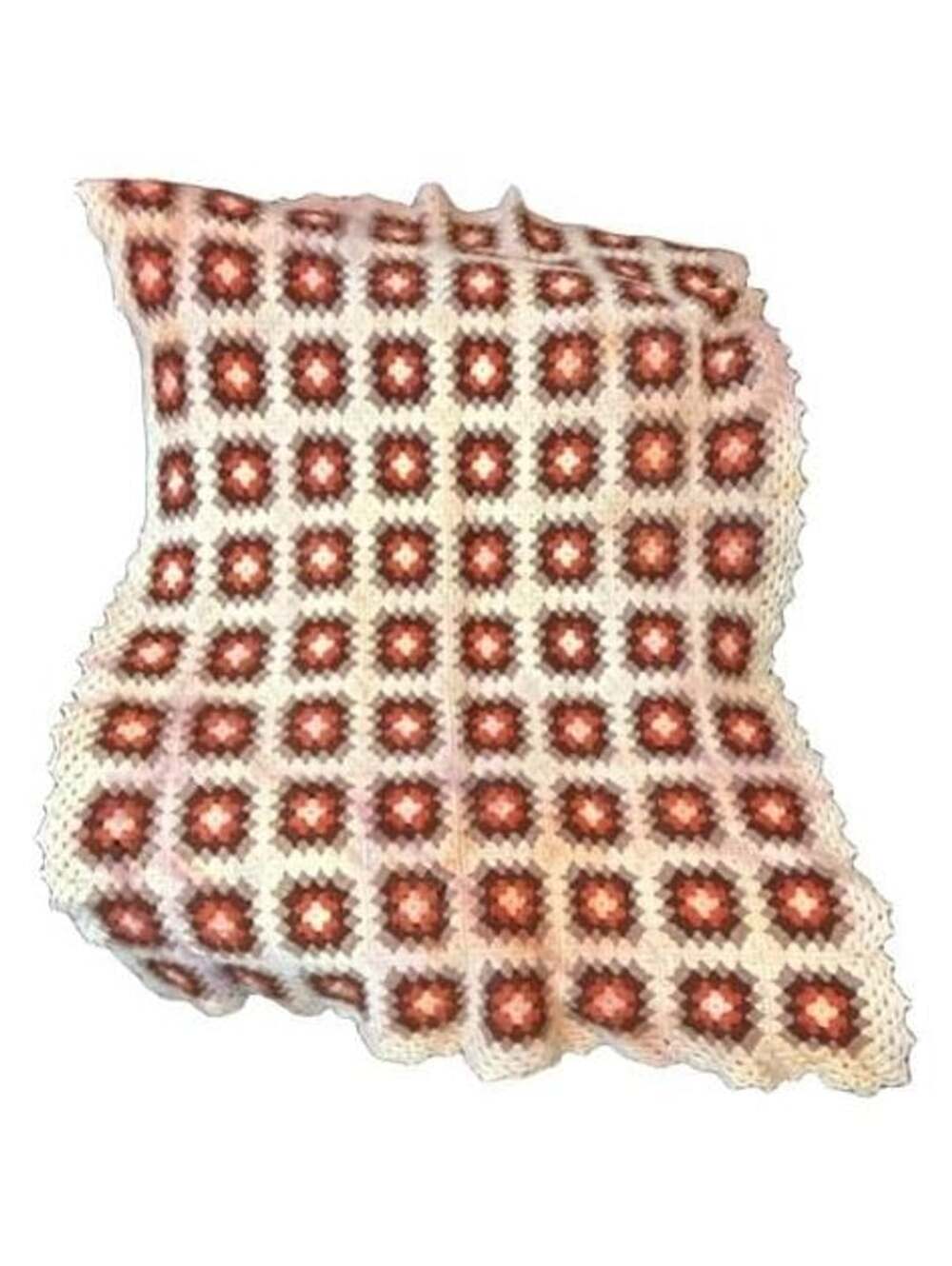 Vintage Handmade Crochet Granny Square Afghan Throw Blanket Orange Brown